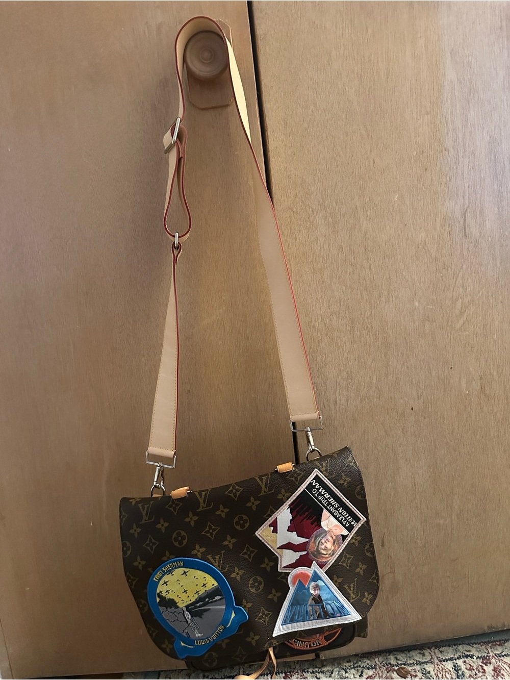 Cindy Sherman messenger/ Camera bag with Beige Strap and Brown Canvas